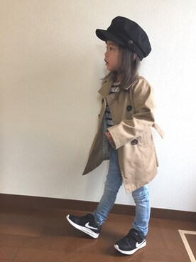 「アイテム（キャスケット、ブラック系）」を使った、kotochanさん（キッズ・90cm）の春コーディネート
