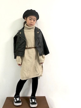 「5歳」｜「アイテム（ライダースジャケット）」を使った、kotochanさん（キッズ・110cm）の冬コーディネート