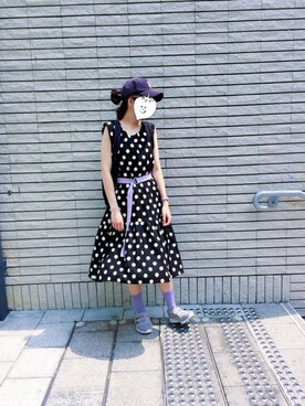 「アイテム（腕時計、パープル系）」を使った、EllieChaCha♥︎さん（レディース・157cm）の夏コーディネート