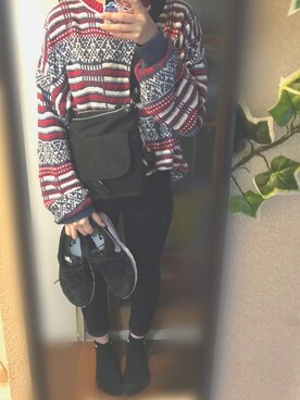 「古着のアイテム（ニット/セーター、レッド系）」を使った、Uichanさん（レディース・162cm）の秋コーディネート