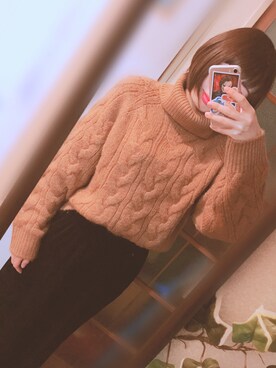 「GU（ジーユー）のアイテム（ニット/セーター、ブラウン系）」を使った、Uichanさん（レディース・162cm）の秋コーディネート