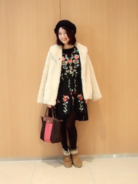 「MERCURYDUO（マーキュリーデュオ）のアイテム（その他シューズ）」を使った、にしおか みほさん（レディース・157cm）の冬コーディネート