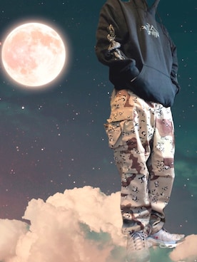 「LONELY/論理（ロンリー）のLONELY　ICY DIAMOND・フーディ（パーカー、ブラック系）」を使った、きよまるさん（メンズ・165cm）の夏コーディネート