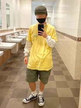 「RIPNDIP（リップンディップ）のアイテム（トップス）」を使った、きよまるさん（メンズ・165cm）の夏コーディネート