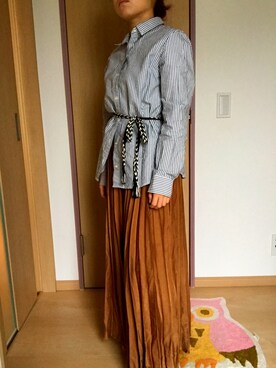 「GU（ジーユー）のアイテム（スカート、ブラウン系）」を使った、yu---さん（レディース・150cm）の秋コーディネート