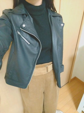 「AS KNOW AS plus（アズノゥアズプラス）のアイテム（ライダースジャケット）」を使った、yukaさん（レディース・158cm）の秋コーディネート
