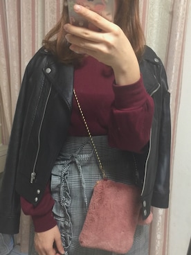 「one after another NICE CLAUP（ワンアフターアナザーナイスクラップ）のアイテム（ライダースジャケット）」を使った、pinxkoさん（レディース・153cm）の冬コーディネート