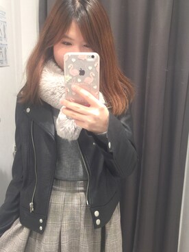 「one after another NICE CLAUP（ワンアフターアナザーナイスクラップ）のアイテム（ライダースジャケット）」を使った、pinxkoさん（レディース・153cm）の冬コーディネート