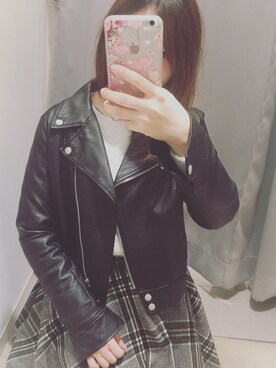 「one after another NICE CLAUP（ワンアフターアナザーナイスクラップ）のアイテム（ライダースジャケット）」を使った、pinxkoさん（レディース・153cm）の冬コーディネート