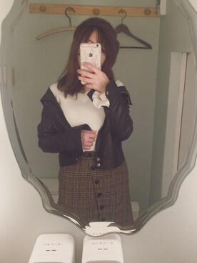「one after another NICE CLAUP（ワンアフターアナザーナイスクラップ）のアイテム（ライダースジャケット）」を使った、pinxkoさん（レディース・153cm）の冬コーディネート
