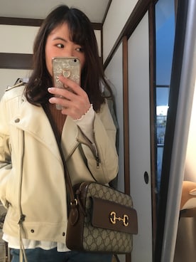 「w closet」｜「アイテム（ライダースジャケット）」を使った、pinxkoさん（レディース・152cm）の冬コーディネート