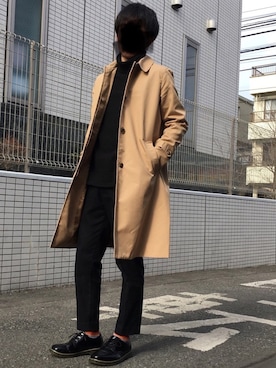 「無印良品（ムジルシリョウヒン）のアイテム（ステンカラーコート）」を使った、たけちゃんさん（メンズ・171cm）の冬コーディネート