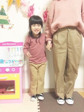 「CIAOPANIC TYPY（チャオパニックティピー）のアイテム（Tシャツ/カットソー、ピンク系）」を使った、miii☺︎さん（キッズ・100cm）の冬コーディネート