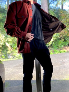 「アイテム（ミリタリージャケット、レッド系）」を使った、やそさん（メンズ・181cm）の秋コーディネート