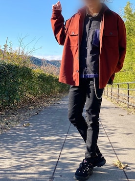 「アイテム（ミリタリージャケット、レッド系）」を使った、やそさん（メンズ・181cm）の冬コーディネート