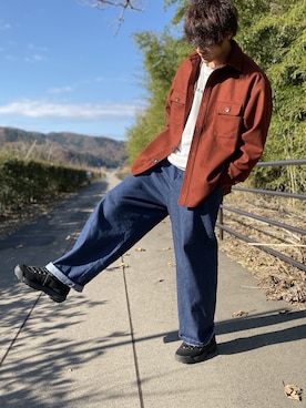 「アイテム（ミリタリージャケット、レッド系）」を使った、やそさん（メンズ・181cm）の冬コーディネート