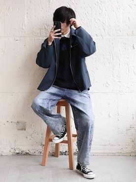 「コンバース ハイカット」｜「アイテム（ブルゾン）」を使った、やそさん（メンズ・181cm）の冬コーディネート