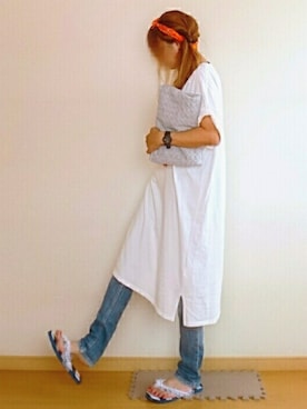 「DAISO（DAISO）のアイテム（ビーチサンダル）」を使った、YKPさん（レディース・163cm）の夏コーディネート