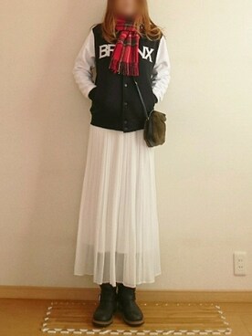 「チェックマフラー」｜「アイテム（その他）」を使った、YKPさん（レディース・163cm）の冬コーディネート
