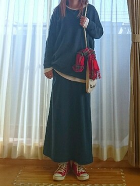 「チェックマフラー」｜「アイテム（その他）」を使った、YKPさん（レディース・163cm）の冬コーディネート