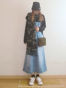 「迷彩」｜「アイテム（サロペット/オーバーオール）」を使った、YKPさん（レディース・163cm）の冬コーディネート