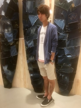 「パイル」｜「アイテム（スリッポン）」を使った、田畑 文教さん（メンズ・171cm）の夏コーディネート