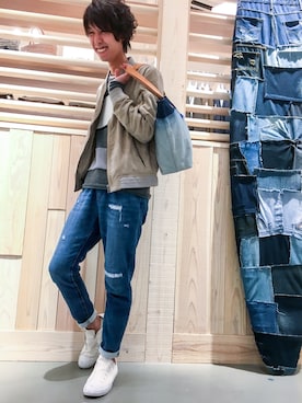 「春ニット」｜「アイテム（MA-1）」を使った、田畑 文教さん（メンズ・171cm）の冬コーディネート