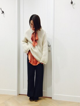 「ボウタイブラウス」｜オオノさん（レディース・162cm）の冬コーディネート