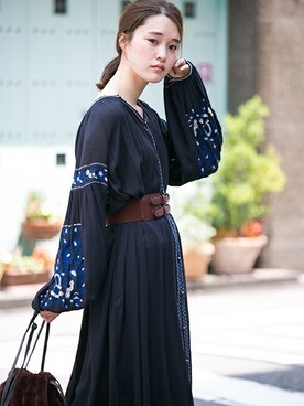 楊柳ボヘミアン刺繍ワンピースを使った人気ファッションコーディネート Wear