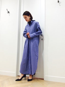 「リブニット」｜「アイテム（シャツワンピース）」を使った、オオノさん（レディース・162cm）の冬コーディネート
