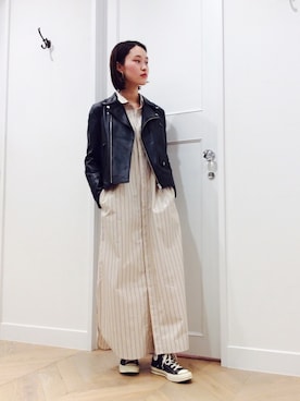 「URBAN RESEARCH（アーバンリサーチ）のアイテム（ライダースジャケット）」を使った、オオノさん（レディース・162cm）の冬コーディネート