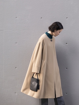 「URBAN RESEARCH（アーバンリサーチ）のアイテム（ノーカラーコート）」を使った、オオノさん（レディース・162cm）の冬コーディネート
