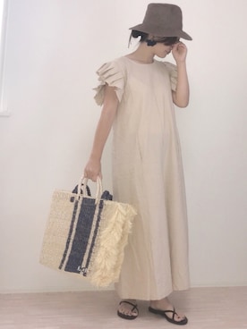 「アイテム（つなぎ/オールインワン、ベージュ系）」を使った、haさん（レディース・152cm）の夏コーディネート