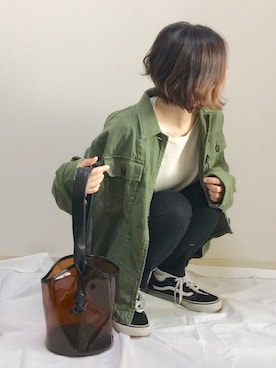 「オールドスクール」｜「アイテム（カバーオール）」を使った、haさん（レディース・152cm）の冬コーディネート