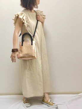 「アイテム（つなぎ/オールインワン、ベージュ系）」を使った、haさん（レディース・152cm）の夏コーディネート