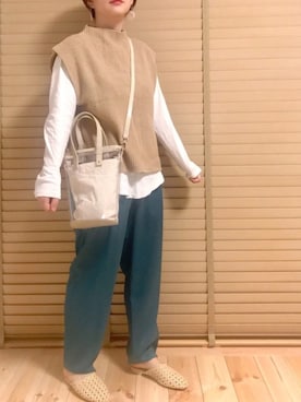 「studio CLIP（スタディオクリップ）のコットンサイドカットクルーネック長袖プルオーバー（Tシャツ/カットソー）」を使った、haさん（レディース・152cm）の春コーディネート