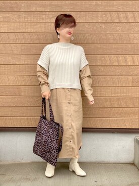 「OSMOSIS（オズモーシス）のアイテム（シャツワンピース）」を使った、haさん（レディース・152cm）の秋コーディネート