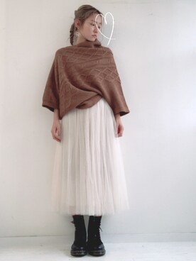 「coca（coca）（コカ）の選べる6カラー◇ふんわりチュールスカート（スカート）」を使った、saccoさん（レディース・163cm）の秋コーディネート