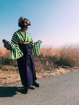 「古着」｜「アイテム（浴衣）」を使った、あるがちゃんさん（レディース・155cm）の春コーディネート