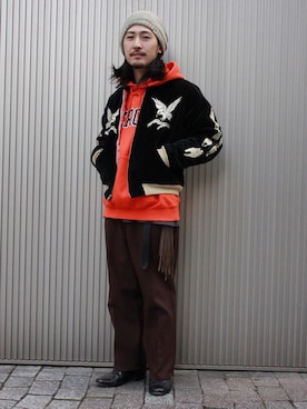 「東洋エンタープライズ（トーヨーエンタープライズ）のアイテム（ブルゾン）」を使った、RENさん（メンズ・161cm）の冬コーディネート