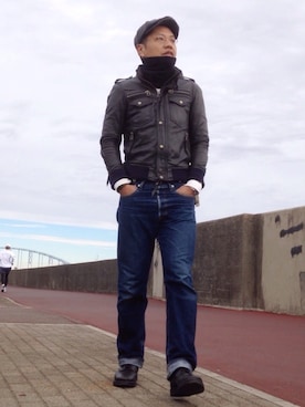 「BRIXTON（ブリクストン）のアイテム（キャスケット）」を使った、ORTHさん（メンズ・170cm）の冬コーディネート