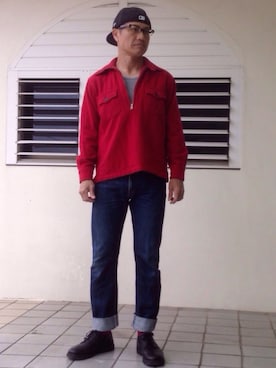 「ウールシャツ」｜「アイテム（帽子）」を使った、ORTHさん（メンズ・170cm）の冬コーディネート