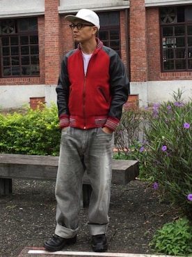 「アイテム（スタジャン）」を使った、ORTHさん（メンズ・170cm・40代）の秋コーディネート