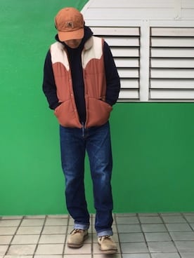 「アイテム（キャップ）」を使った、ORTHさん（メンズ・170cm・50代）の冬コーディネート