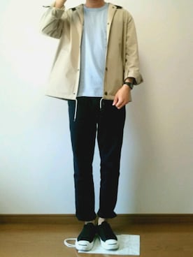 「ポケットＴシャツ」｜「アイテム（ブルゾン）」を使った、bienさん（メンズ・173cm）の夏コーディネート