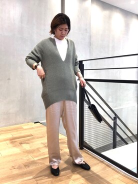 「SENSE OF PLACE by URBAN RESEARCH（センスオブプレイスバイアーバンリサーチ）のスクエアトウVカットフラットシューズ（その他シューズ）」を使った、kanamiさん（レディース・155cm）の秋コーディネート