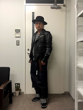「neonsign」｜「アイテム（ライダースジャケット）」を使った、いえちゃんさん（メンズ・173cm）の秋コーディネート