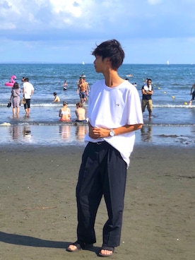「JUNRED（ジュンレッド）のアイテム（サンダル）」を使った、だんぼさん（メンズ・183cm）の夏コーディネート