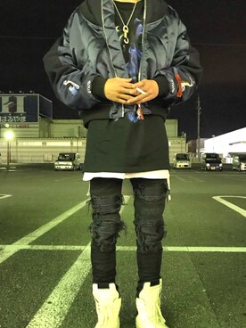 「RICK OWENS」｜「アイテム（その他アウター）」を使った、maaakunさん（メンズ・172cm）の冬コーディネート