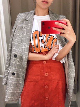 「オレンジスカート」｜KUMIさん（レディース・160cm）の春コーディネート